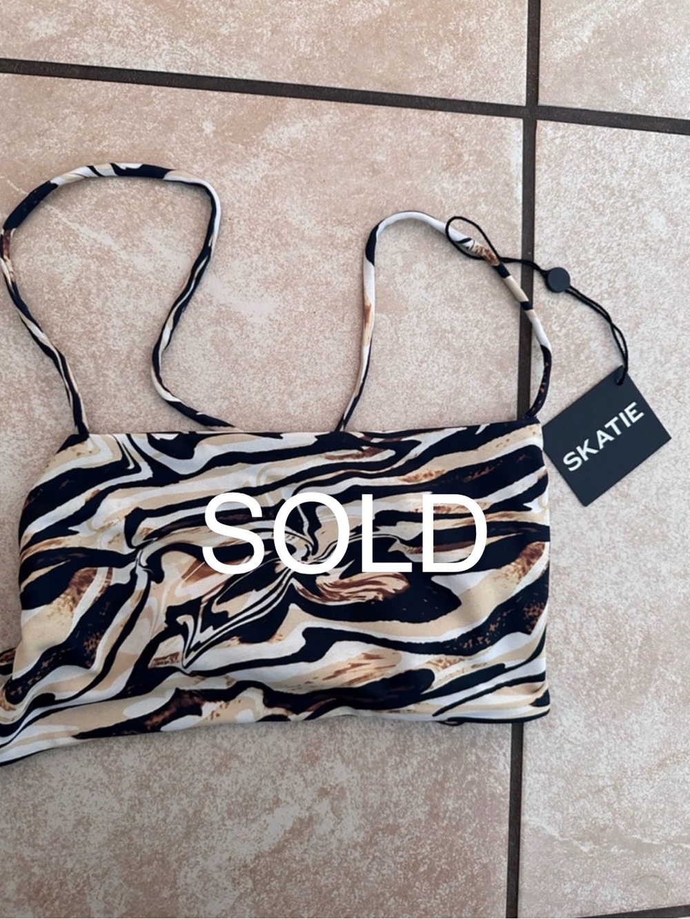 SOLD Swim Top in Black, White & Brown